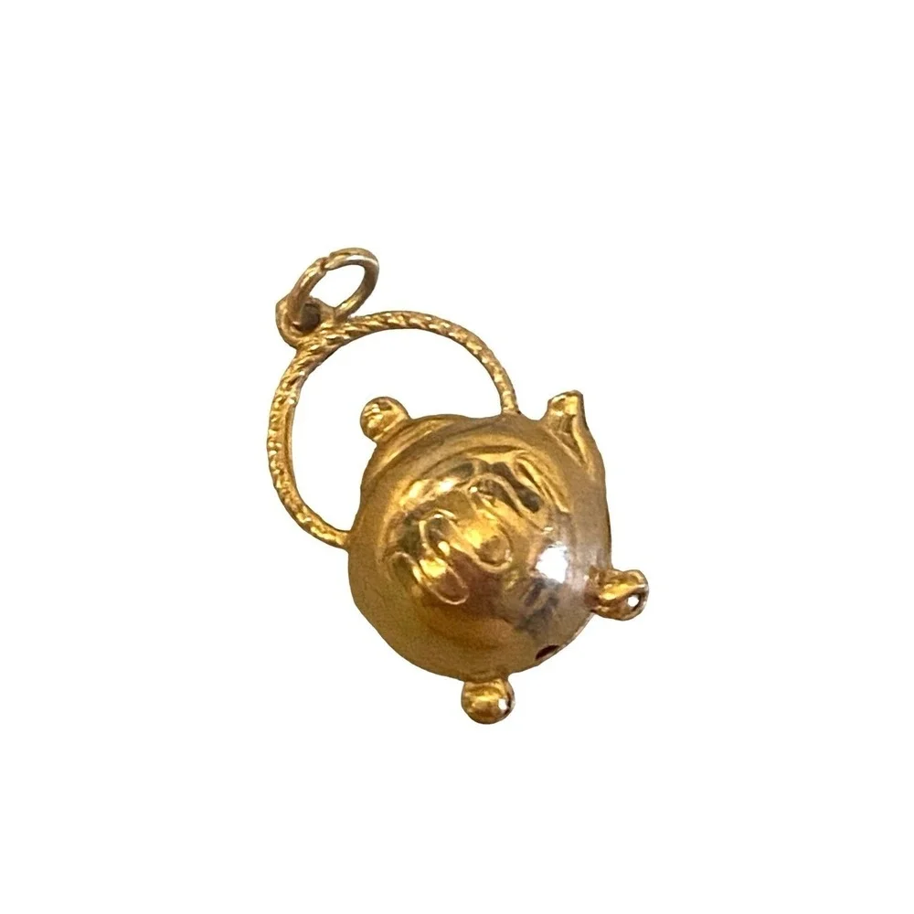 Vintage Gold‎ Toned Puffy Tea pot Kettle Charm Pendant